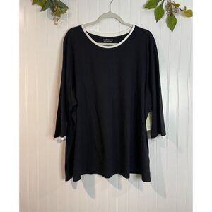 Adrienne Vittadini Womens Black 3/4 Sleeve Tunic Top With White Trim Size 3X